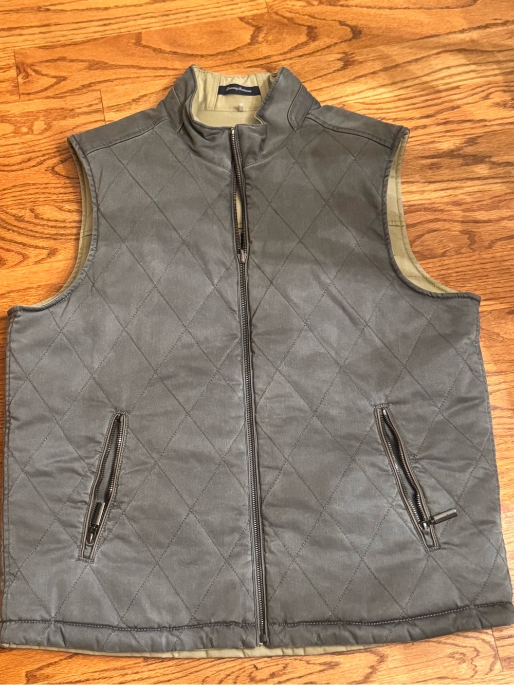 Tommy Bahama Quilted Sleeveless Jacket Vest - Gray/Khaki Reversible
